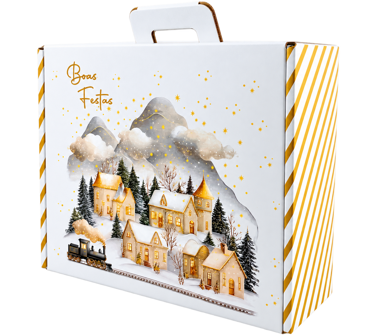 Caixa Cartão Cabaz Branca com Pega - Natal - 38,4×32,5×11,5cm