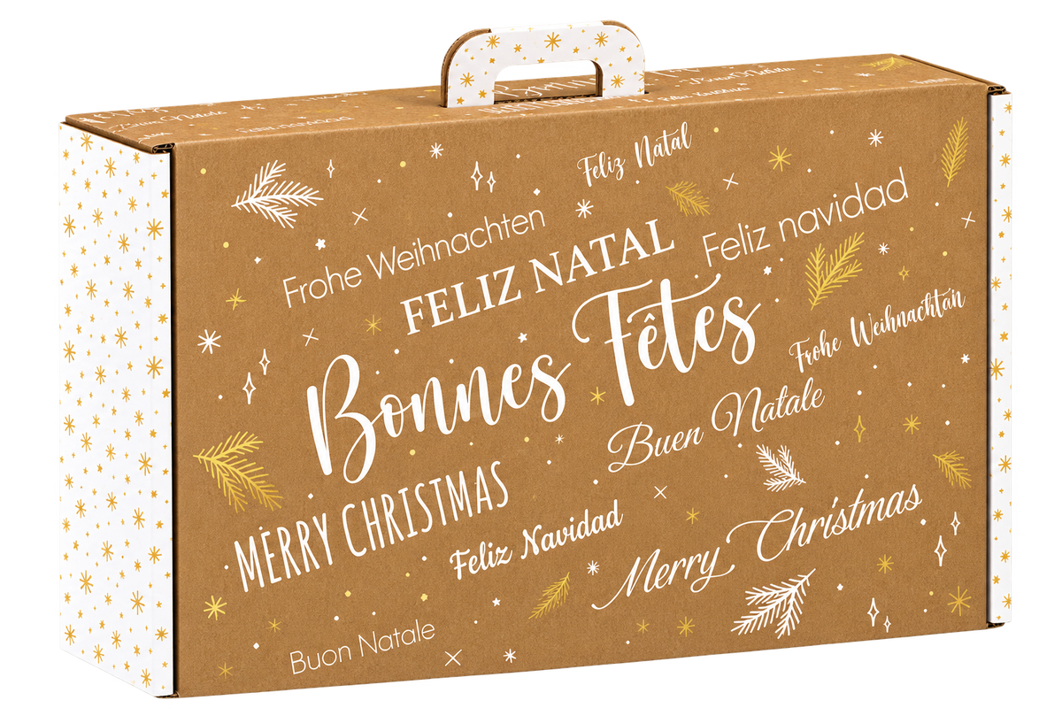 Caja de cartón para cesta Kraft de Navidad con asa - 54x36x12,5cm
