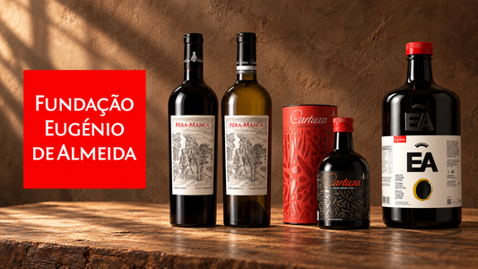Vinhos Pêra-Manca tinto e branco e azeites Cartuxa e EA da Fundação Eugénio de Almeida.