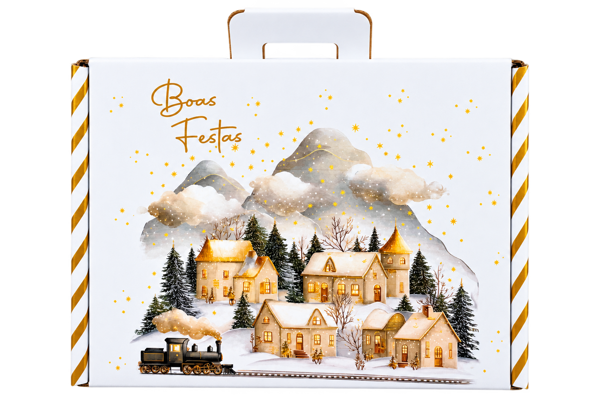 Caixa Cartão Cabaz Branca com Pega - Natal - 38,4×32,5×11,5cm