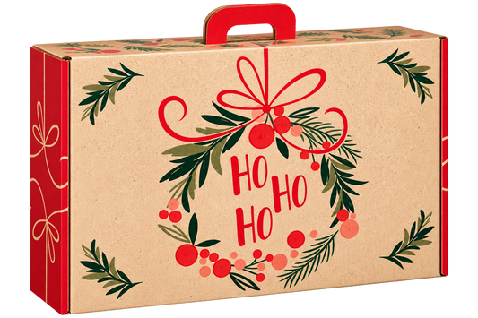 Kartoninė kalėdinė dėžutė „Ho Ho Ho“ su rankena - 54x36x12,5cm