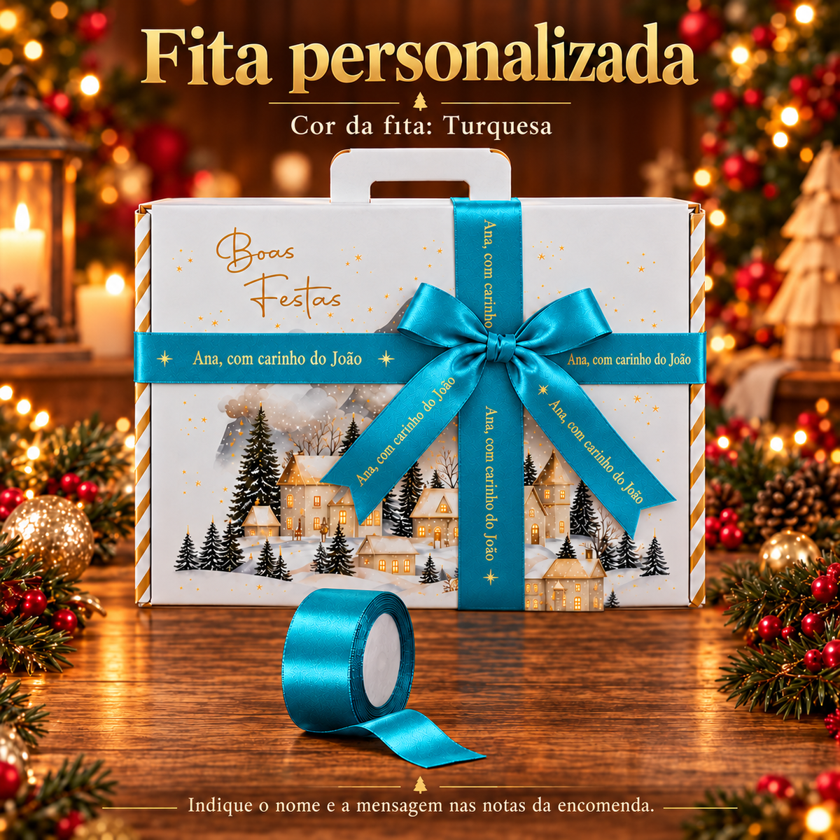 Fita azul para personalização de presentes