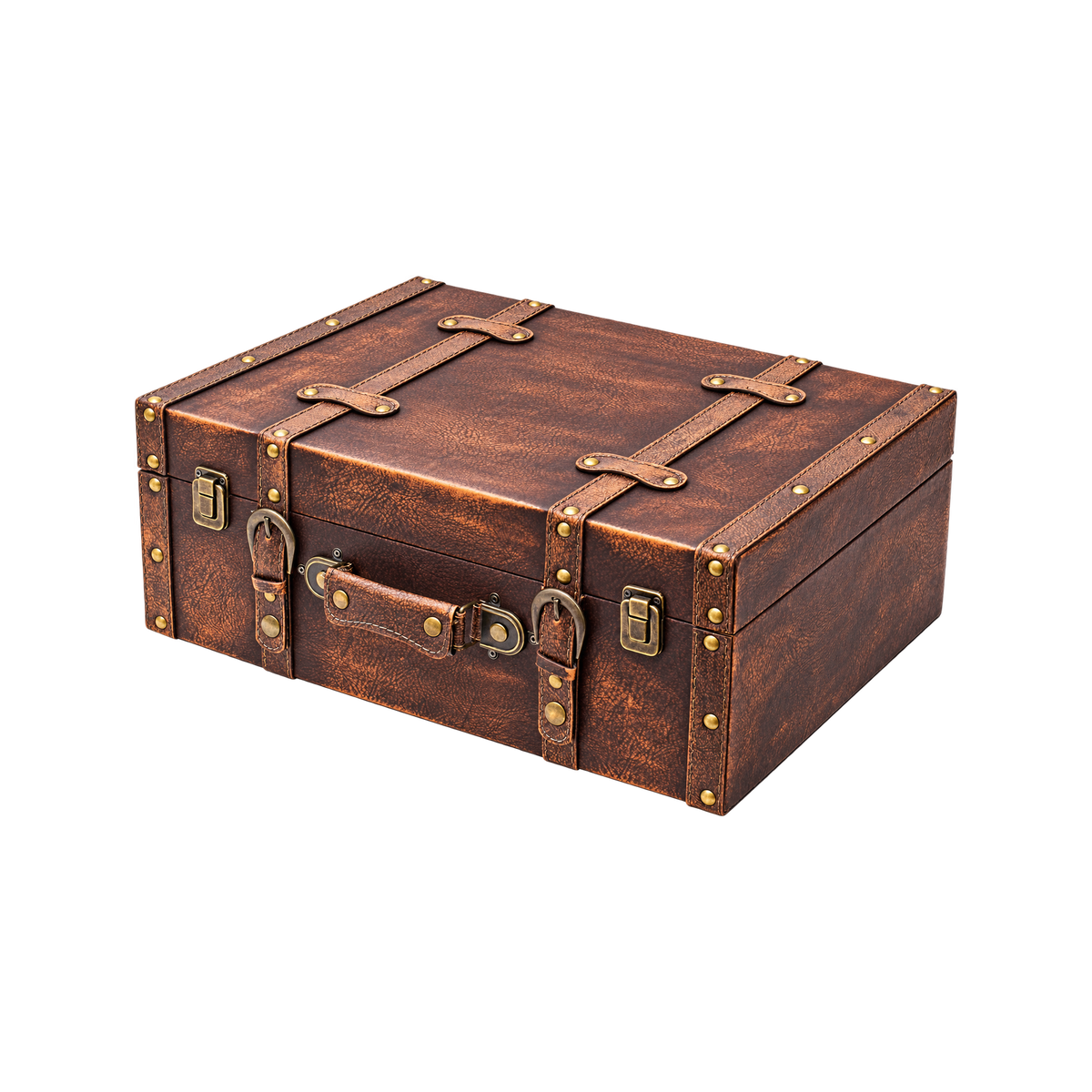Malá vintage dřevěná bedýnka s víkem a koženým uchem - 44 x 32 x 16 cm