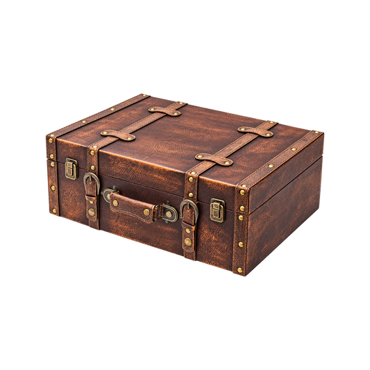 Kleiner Vintage-Holzkoffer mit Deckel und Ledergriff - 44 x 32 x 16 cm