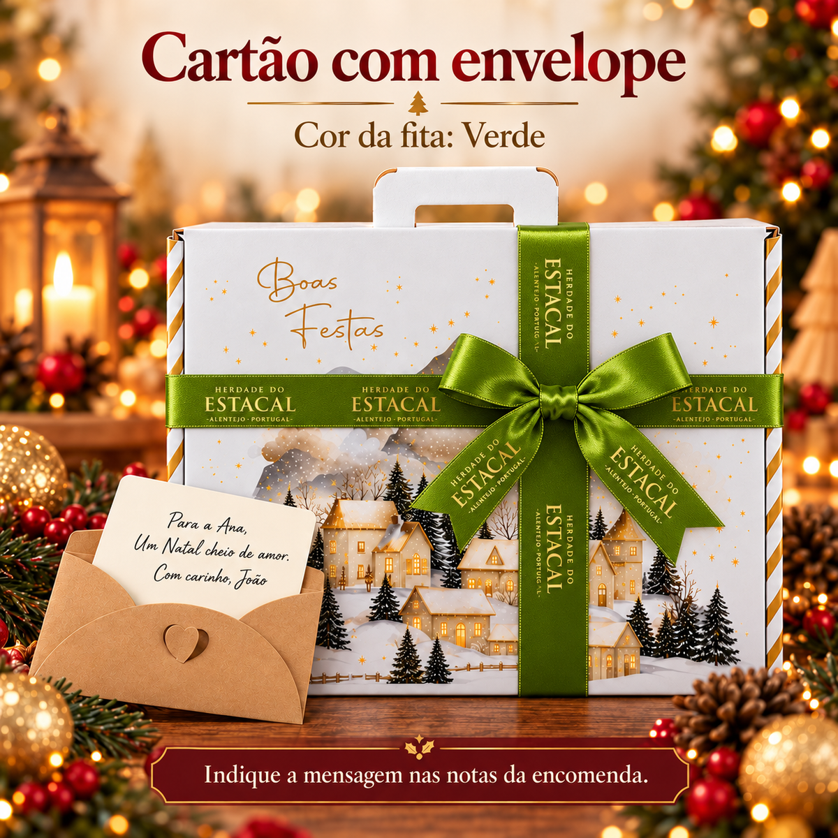 Cartão com envelope e fita verde Herdade do Estacal