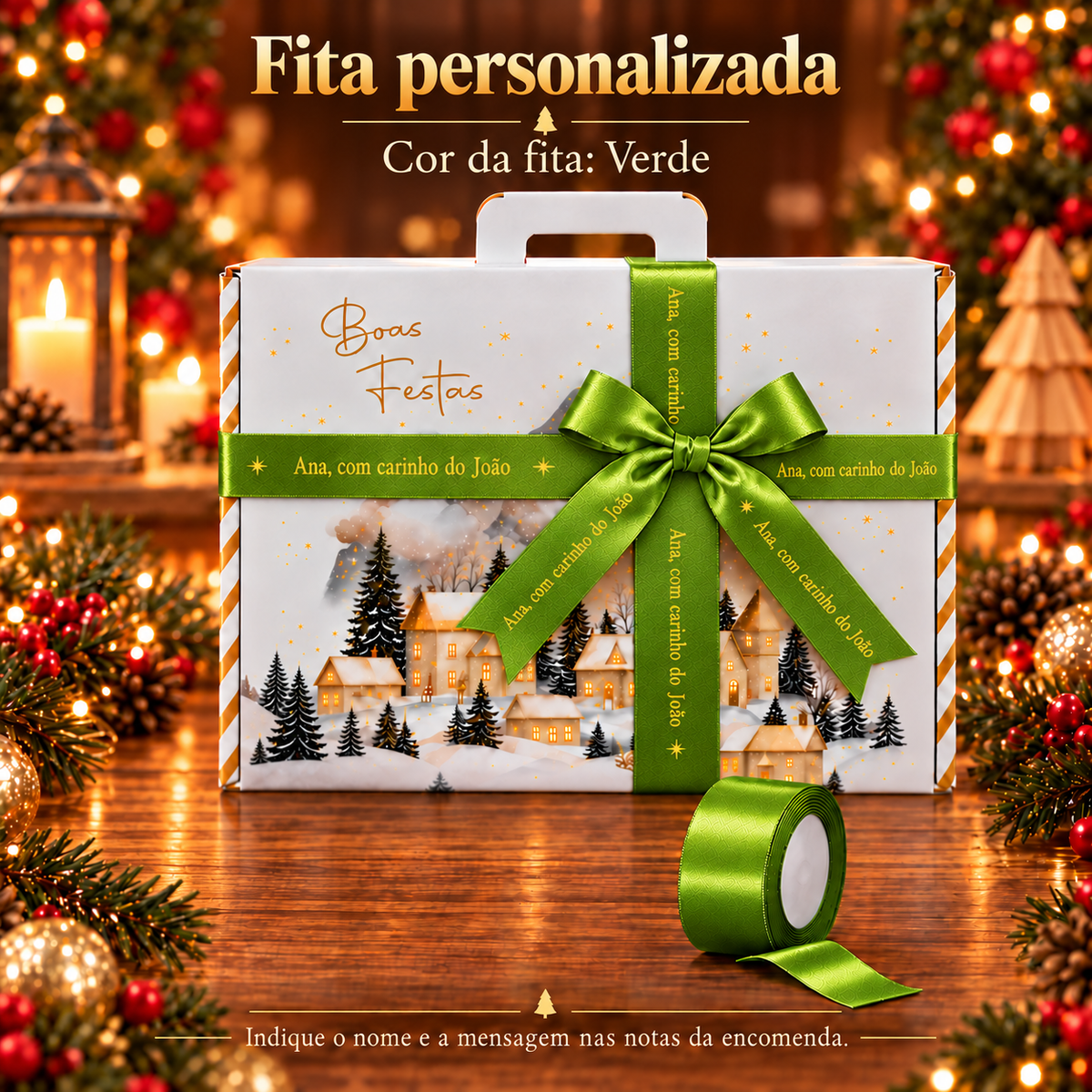 Fita verde personalizada para presente ou cabaz