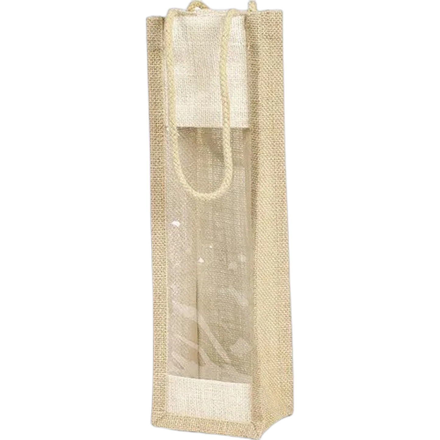 Natural Jute Bag with Handles and PVC Window, Holds 3 Bottles, 27x9x36cm