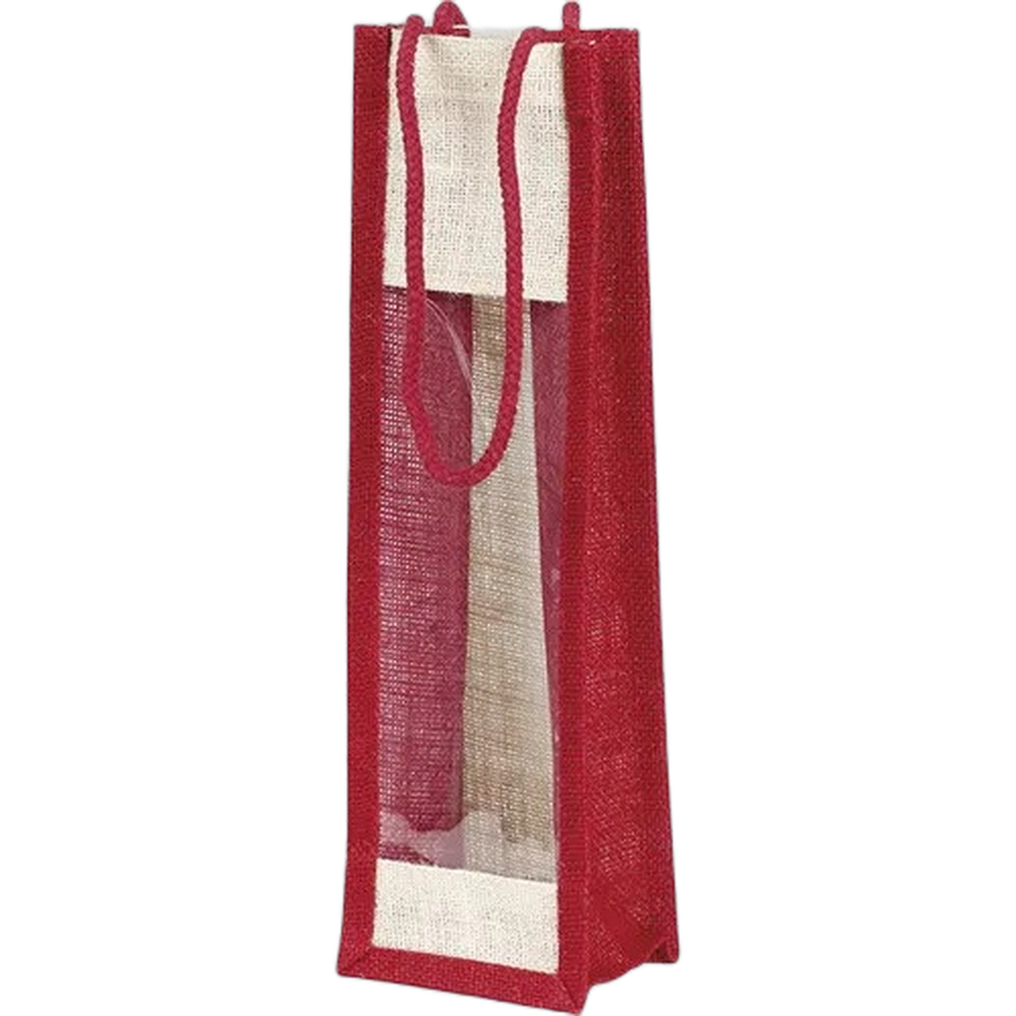 Natural Jute Bag with Handles and PVC Window, Holds 3 Bottles, 27x9x36cm