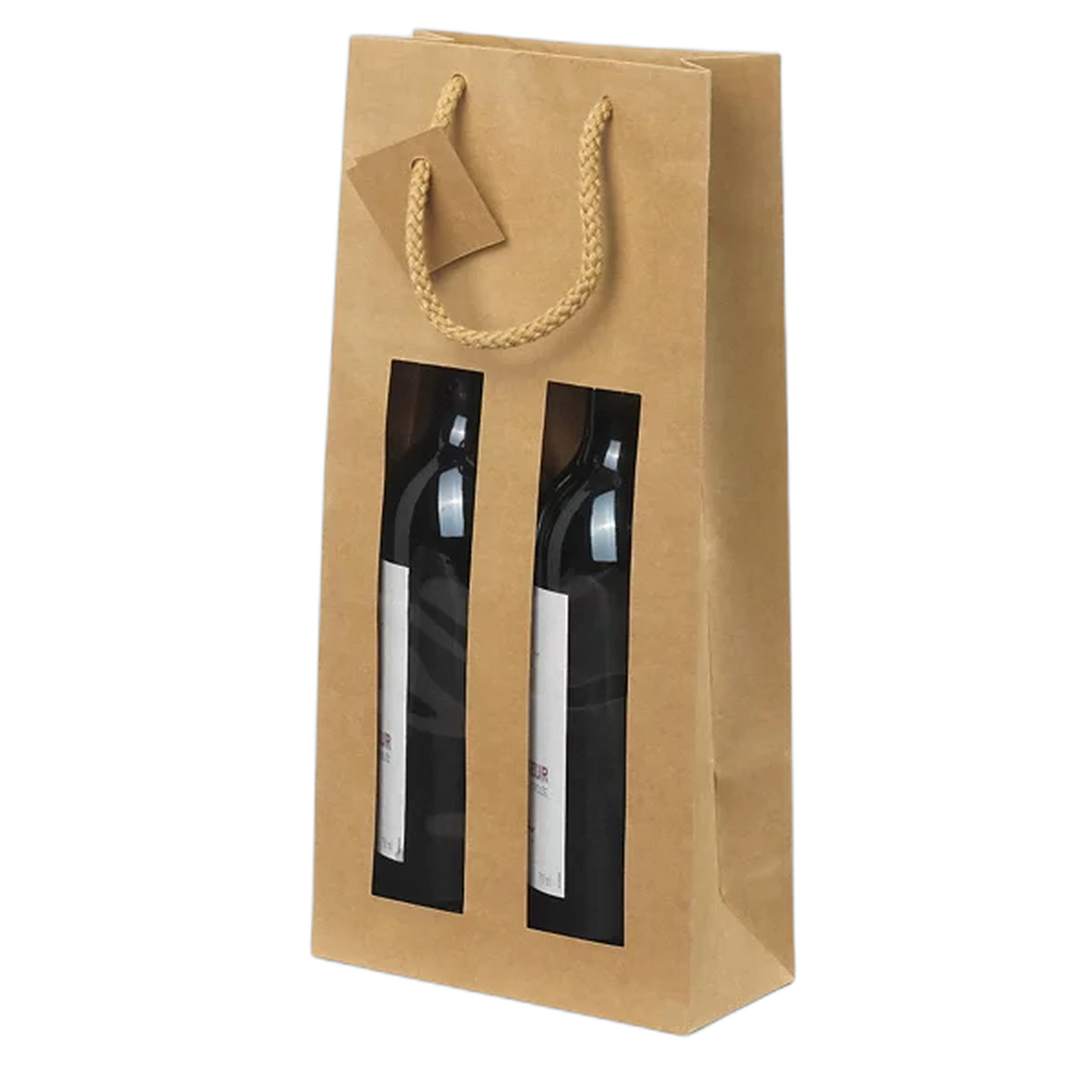 Sac en papier kraft avec fenêtre pour bouteilles.