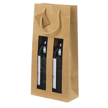 Sac en papier kraft avec fenêtre pour bouteilles.